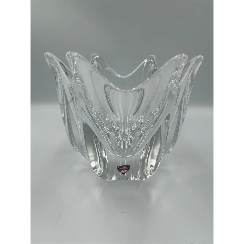Orrefors Scandinavian Swedish Crystal Signed Belle Bowl/Candy Dish Tulip Vase
